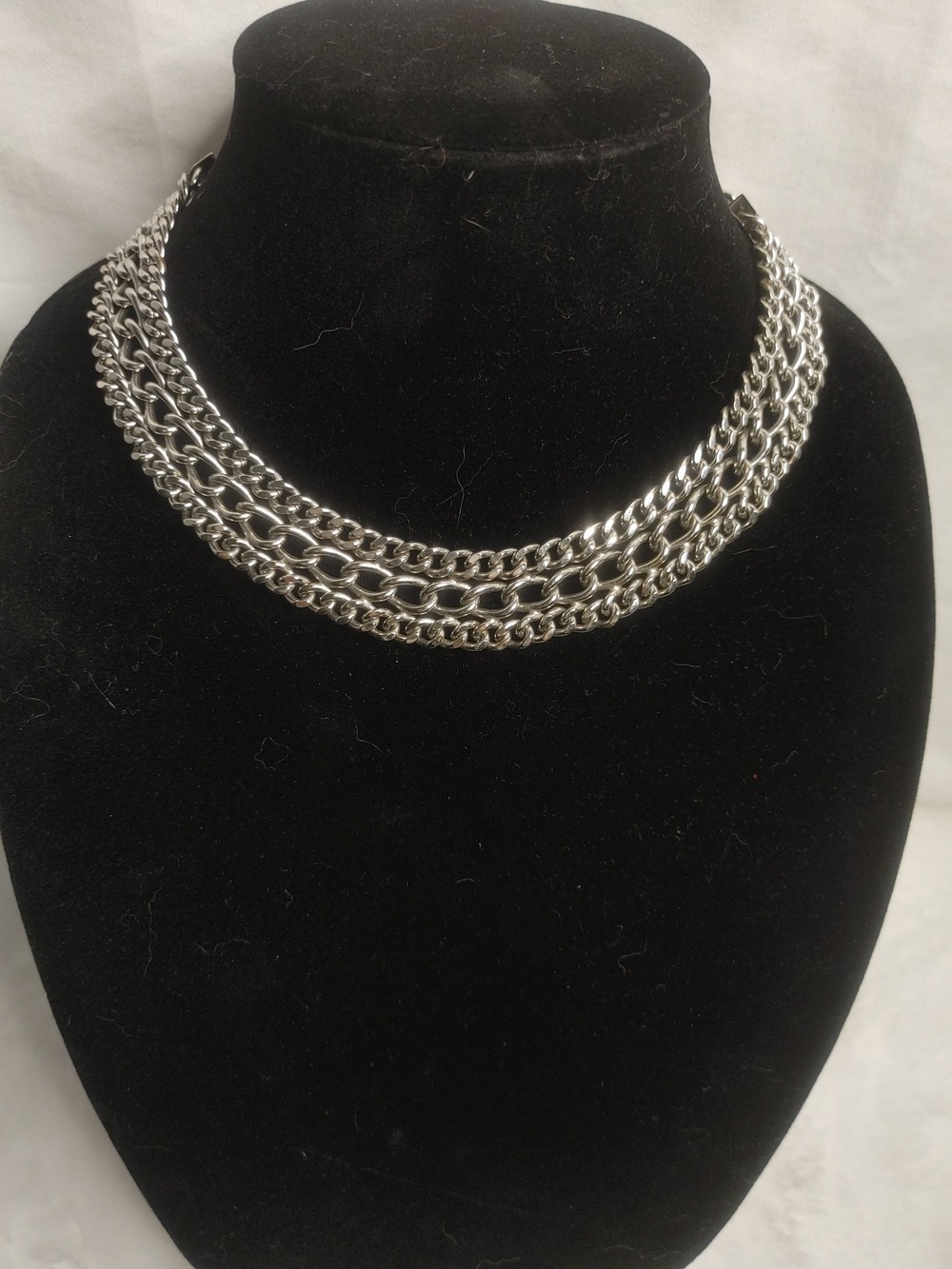 Multi-Row Silver Chain Choker Vintage Necklace - Unique Chainmail Layered Look